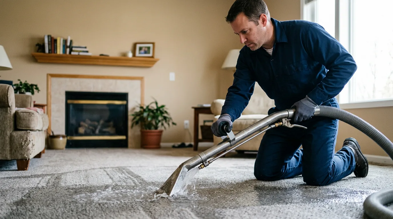 Water damage restoration technician working near Gilman City, MO